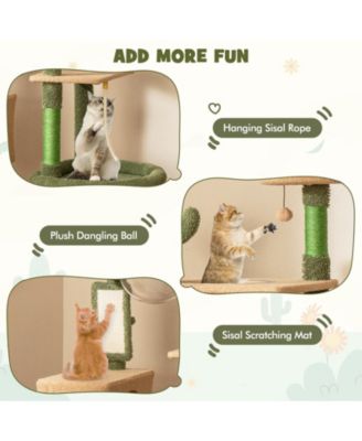 Multilevel Cactus Cat Tree with Scratching Posts, Condo, Toy & Rope Fun & Cozy Playhouse for Cats