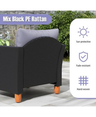 Set of 3 Rattan Furniture Set Patio Cushioned Sofa Storage Table w/ Wood Top