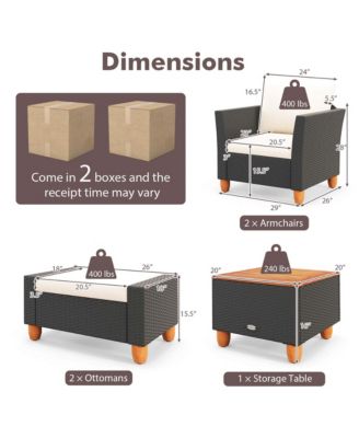 Set of 5 Furniture Set w/ Storage Table Ottomans Soft Pillows Patio