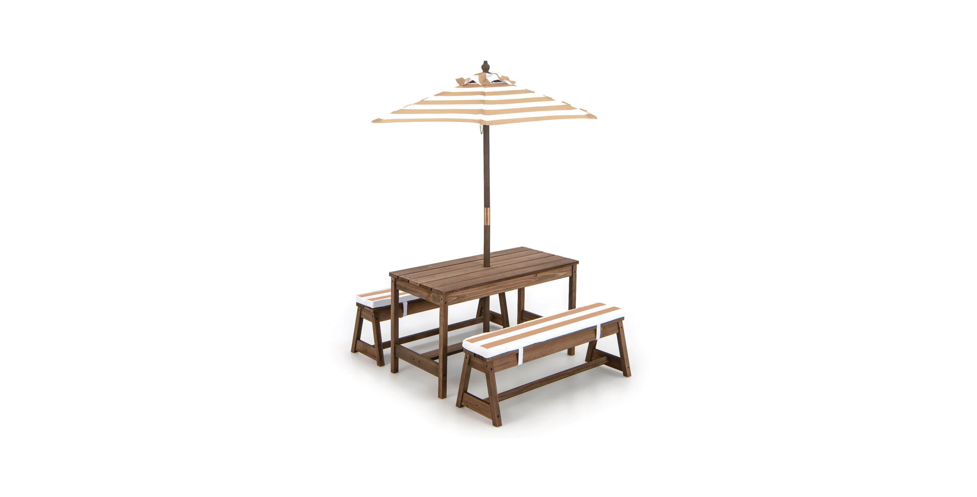 Kids Picnic Table and Bench Set with Cushions and Height Adjustable Umbrella