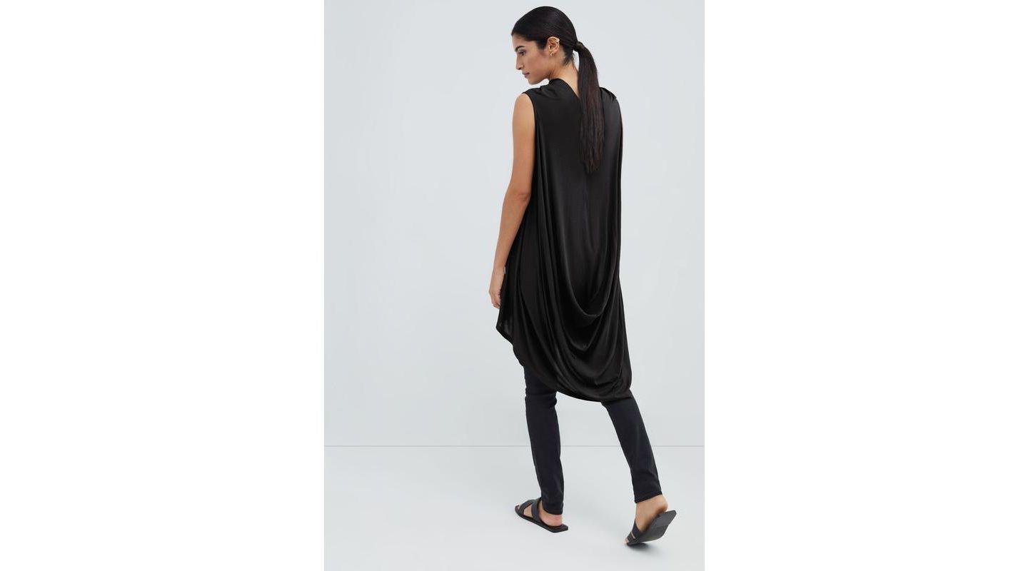 Женский топ Marcella Ines Sleeveless High-Neck Sheer Jersey Draped-Back Tunic, цвет: Чёрный — фото 7