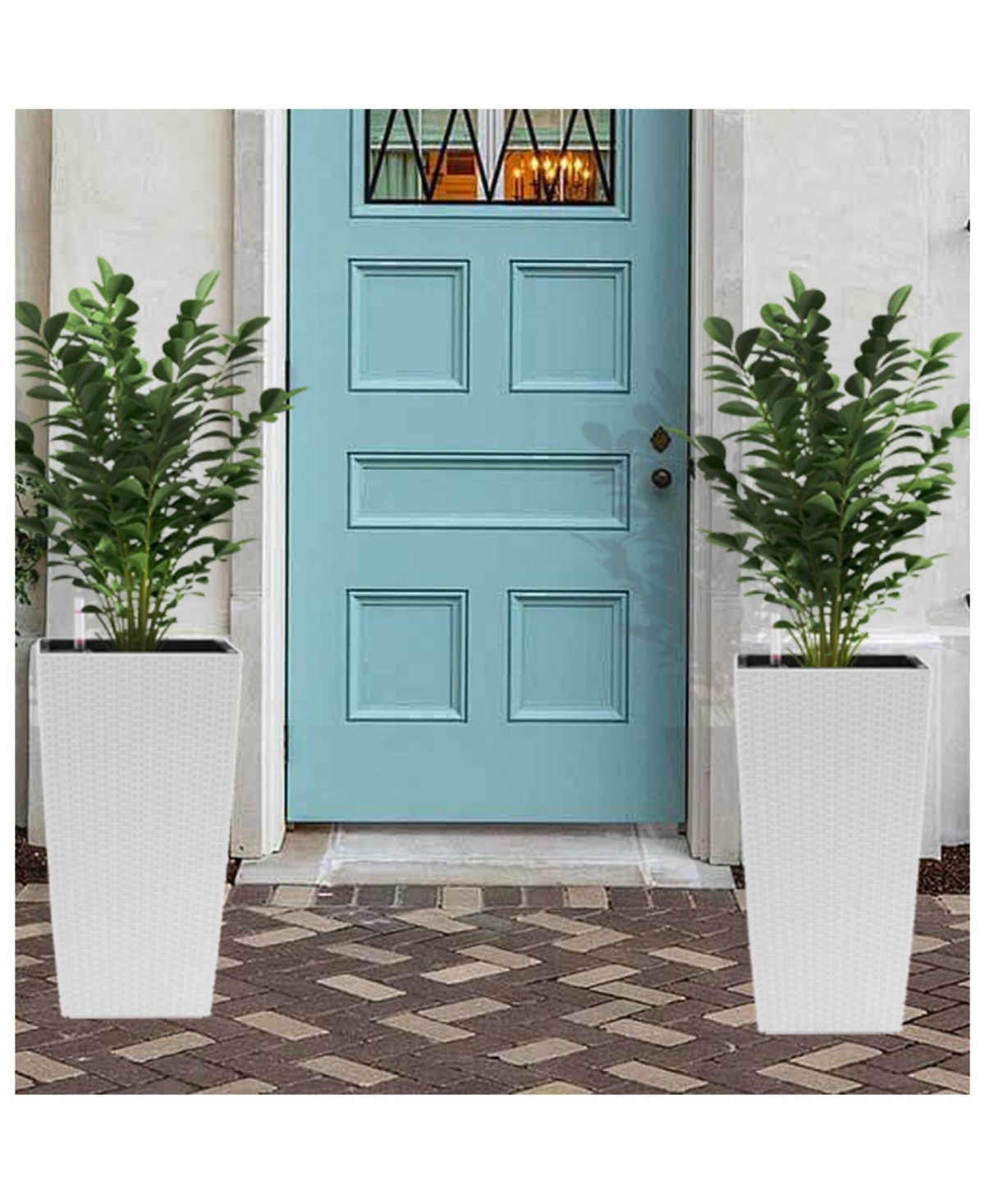 Streamdale Modern Rattan Planter with Self-Watering (22.6", White, 2-Pack)