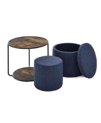 Streamdale Multi-Functional Ottoman with Drum Stool and Storage in Dark Blue