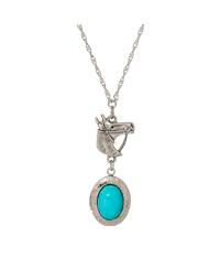 Faux Turquoise Oval Horse Locket Necklace