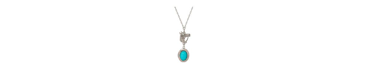 2028 Faux Turquoise Oval Horse Locket Necklace In Turquoise