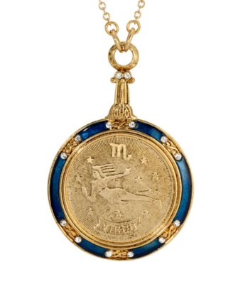 Blue Enamel Crystal Round Zodiac Necklace