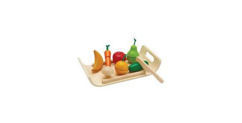 Детские игрушки PlanToys Assorted Fruits & Vegetables Sliceable 9-Piece Play Food Set, Ages 12 Months+