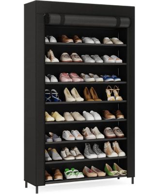 10 Tier Shoes Rack with Cover,50 Pair Large Shoe Stand, Non-Woven Shoe Storage Cabinet