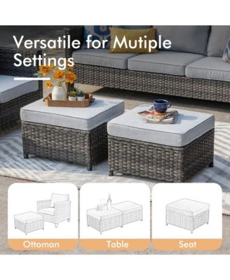 8 Piece Outdoor Wicker Patio Set with High Back Sofa, 360degree(s) Swivel Rocking Chairs & Ottoman for Porch Pool