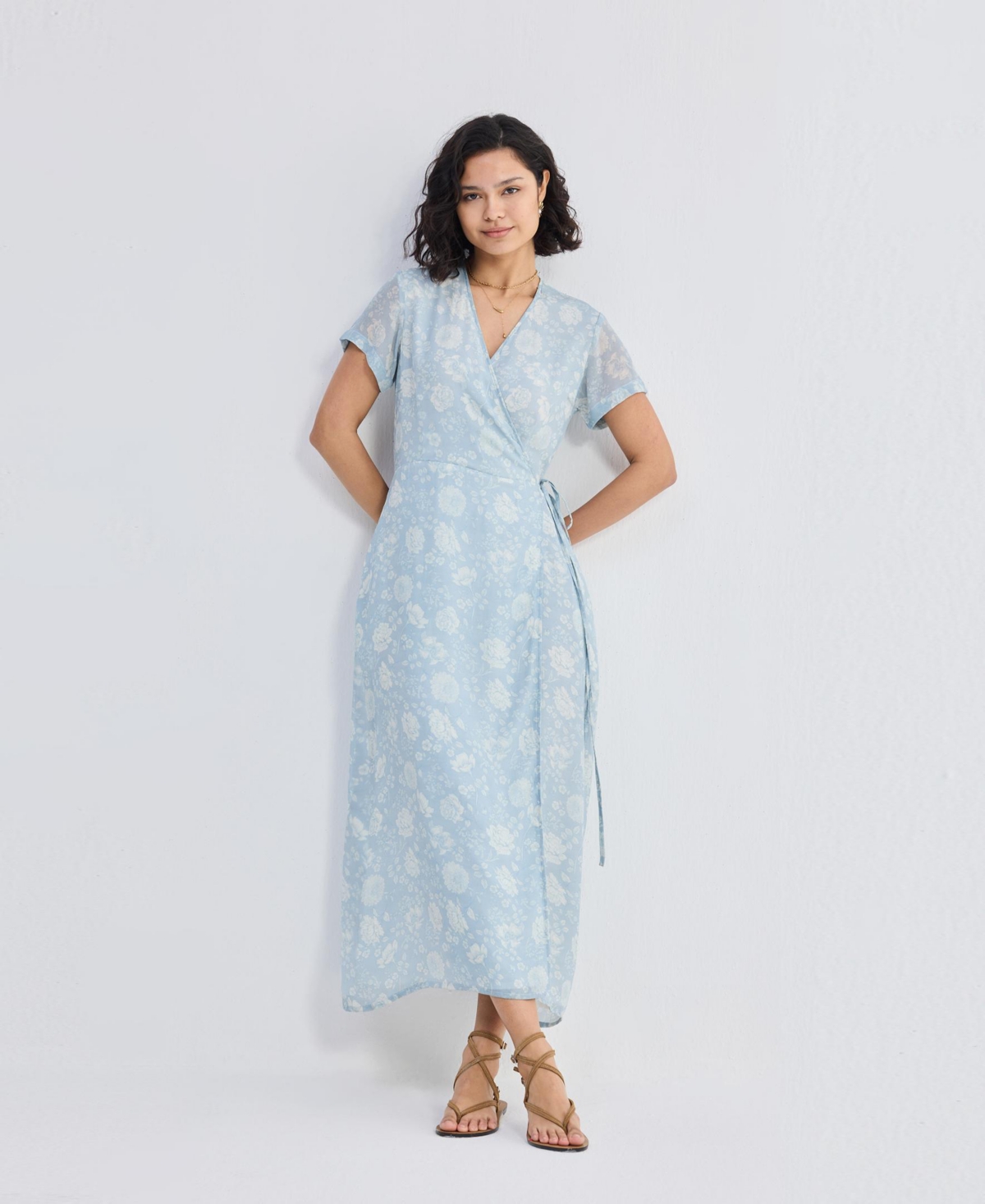 Women's Maxi Wrap Dress in Florals - Blue