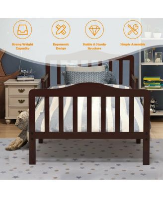 Classic Design Kids Wood Toddler Bed Frame with Two Side Safety Guardrails
