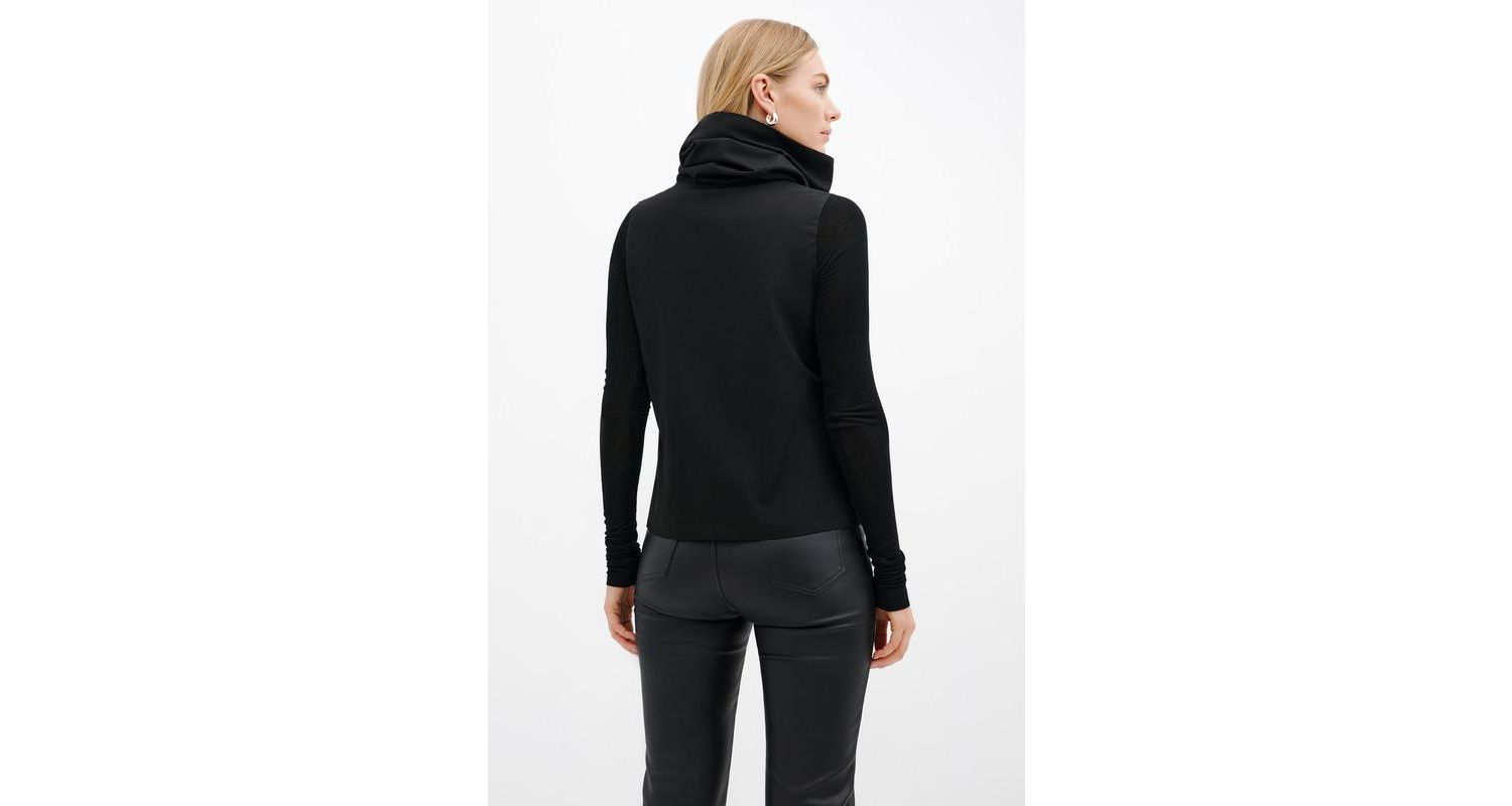 Women's Atlantic High-Collar Cotton Top with Sheer Long Sleeves