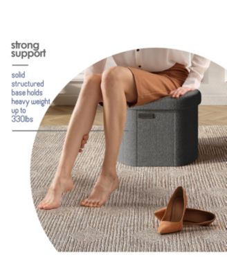 Ovel Boucle Ottoman Storage Bench – Modern Foot wood Stool, Makeup Vanity Stool, Perfect for Living Room & Bedroom Decor