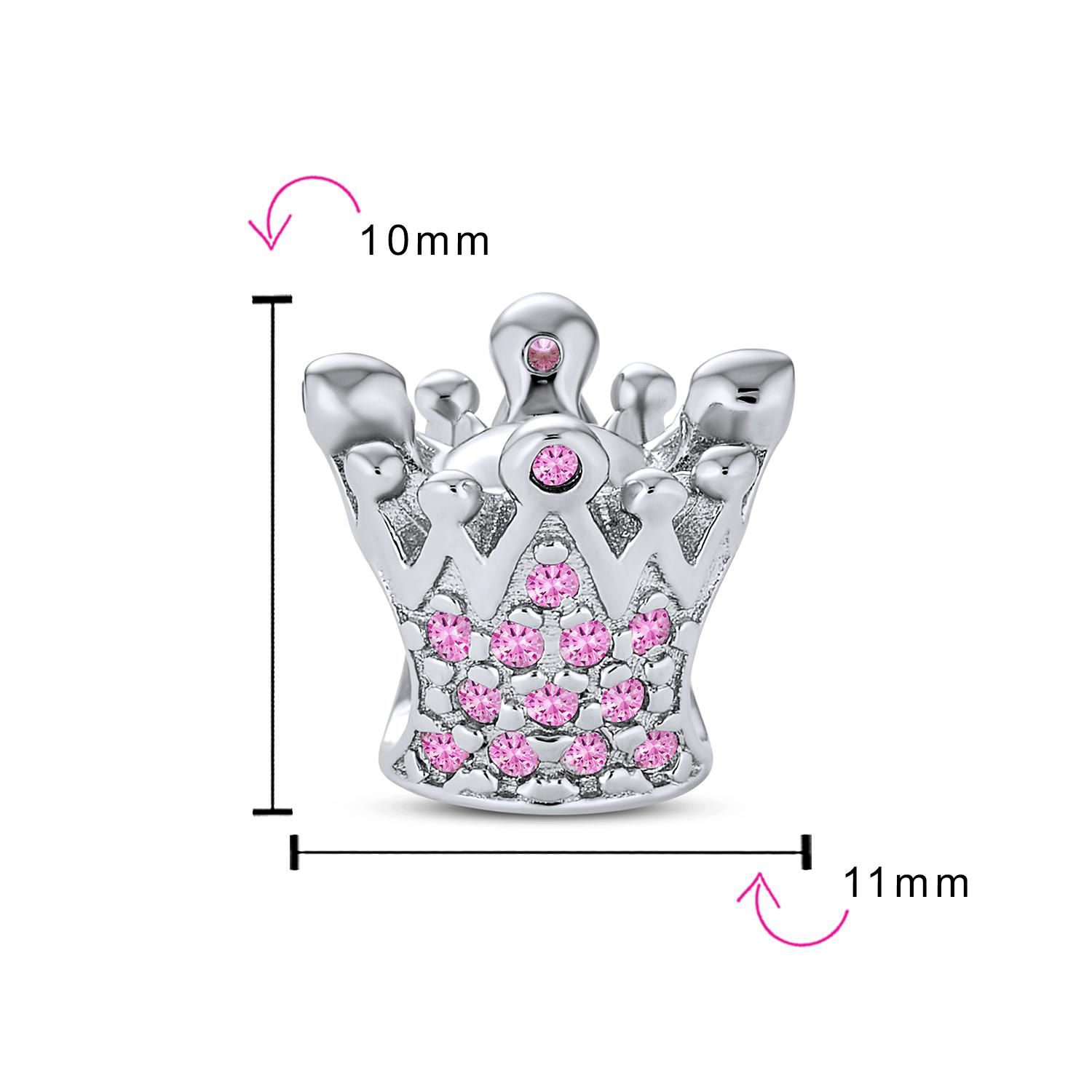 Pink Fuchsia Princess Crystal Charm Bead for Bracelet .925 Sterling Silver