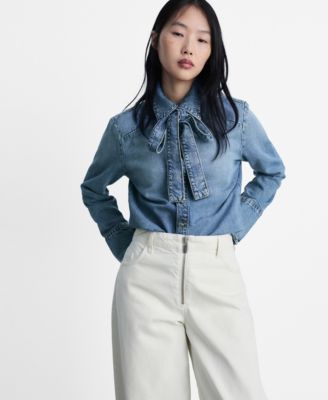 MANGO - Women's Denim Bow Shirt