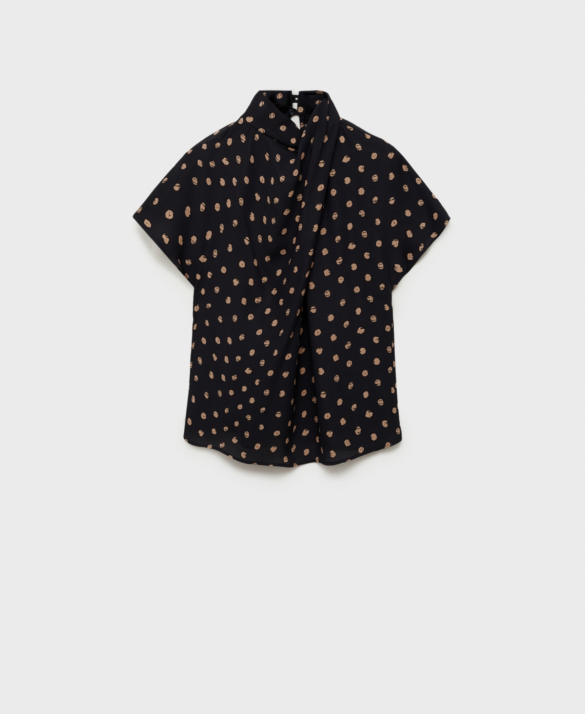Mango Drape Neck Polka Dot Top In Black