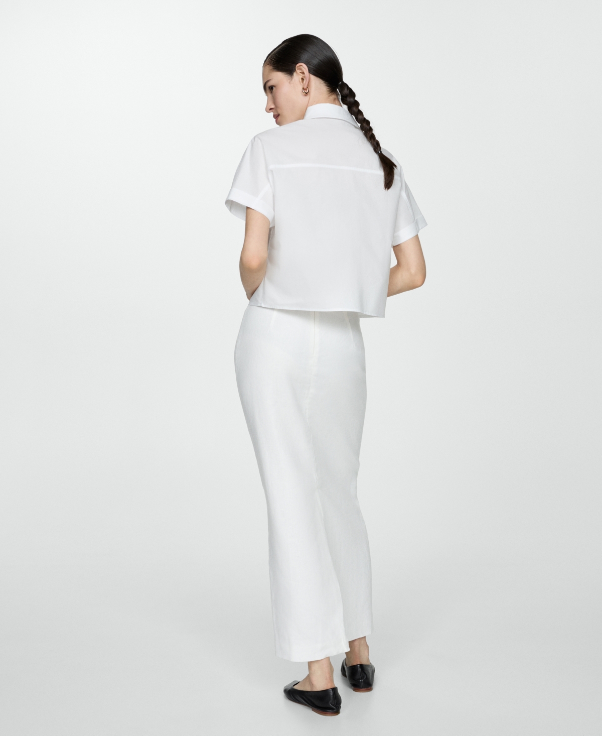 Shop Mango Women's Cotton Crop Shirt In Off White