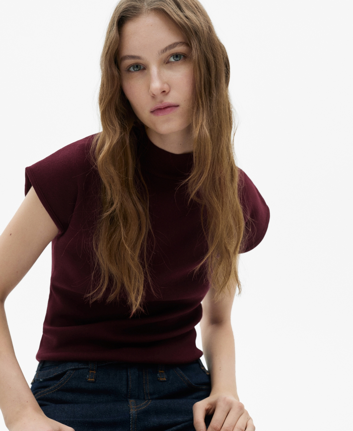 Mango Women's Perkins-Neck Short-Sleeved Sweater