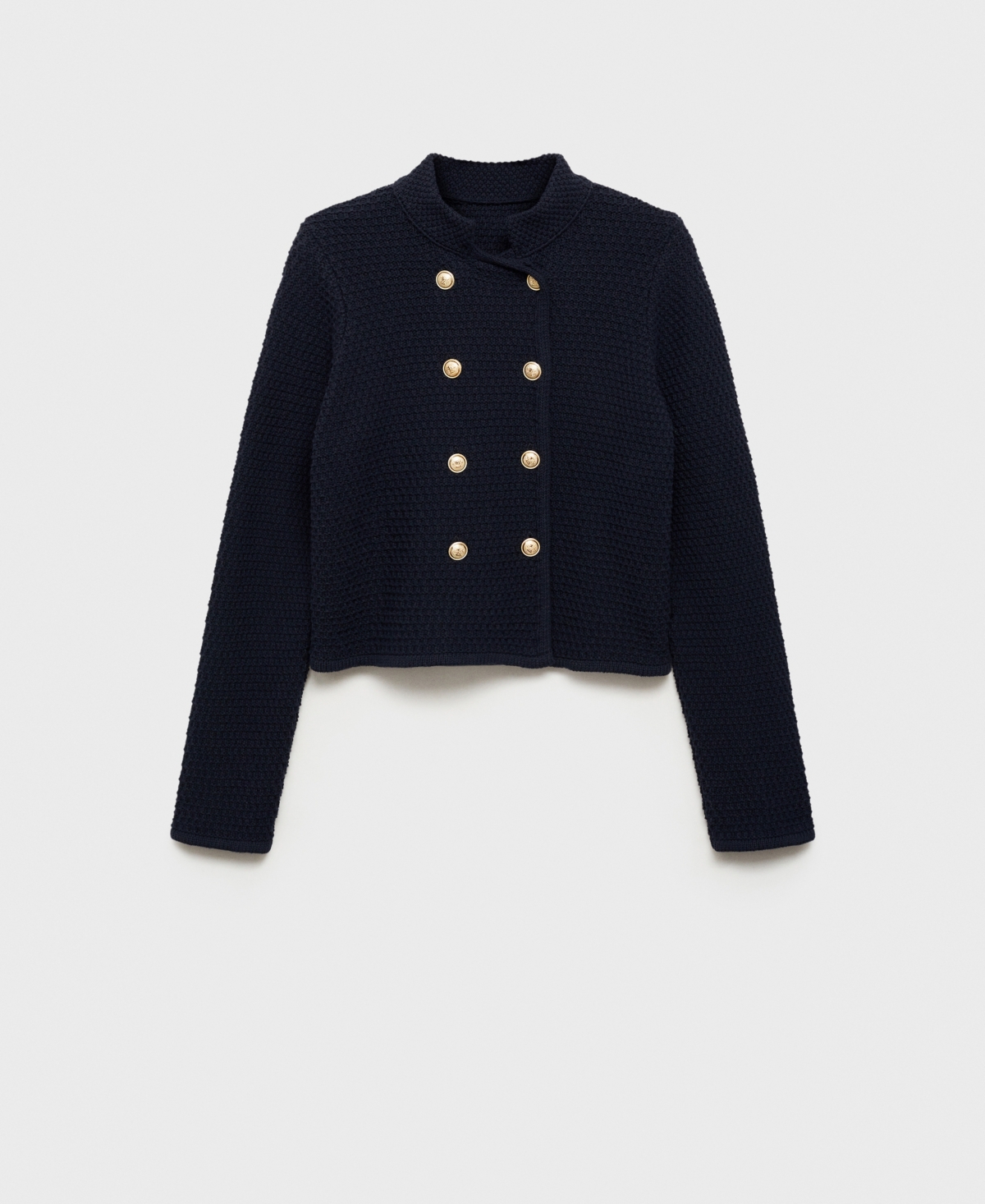 Mango Double Breasted Knit Blazer In Navy
