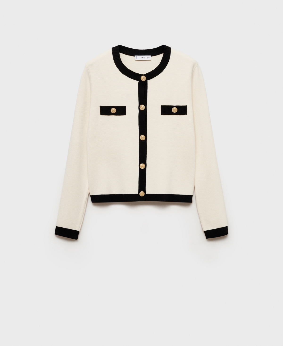 Mango Contrast Trim Short Sleeve Cardigan In Ecru