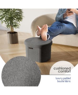 Ovel Boucle Ottoman Storage Bench – Modern Foot wood Stool, Makeup Vanity Stool, Perfect for Living Room & Bedroom Decor