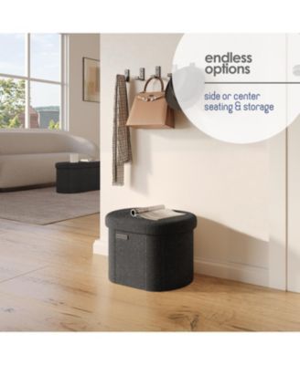 Ovel Boucle Ottoman Storage Bench – Modern Foot wood Stool, Makeup Vanity Stool, Perfect for Living Room & Bedroom Decor