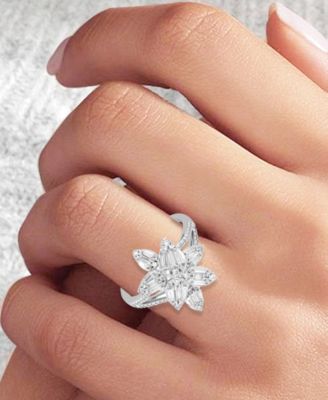 Diamond Flower Statement Ring (1 ct. t.w.) in 14k White Gold