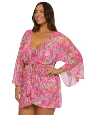 Plus Size Polynesia Tie-Front Tunic Swim Cover-Up