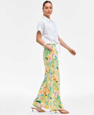 Women's Printed Linen-Blend Wide-Leg Pants, P/XS-3X, Exclusively at Macy's