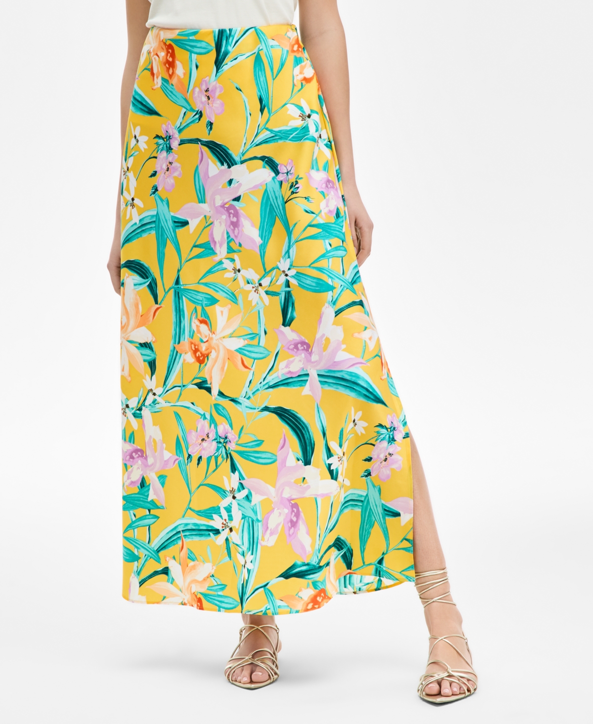 Inc International Concepts Women's Printed Midi Skirt, Exclusively At Macy's In Plia Garden Yel