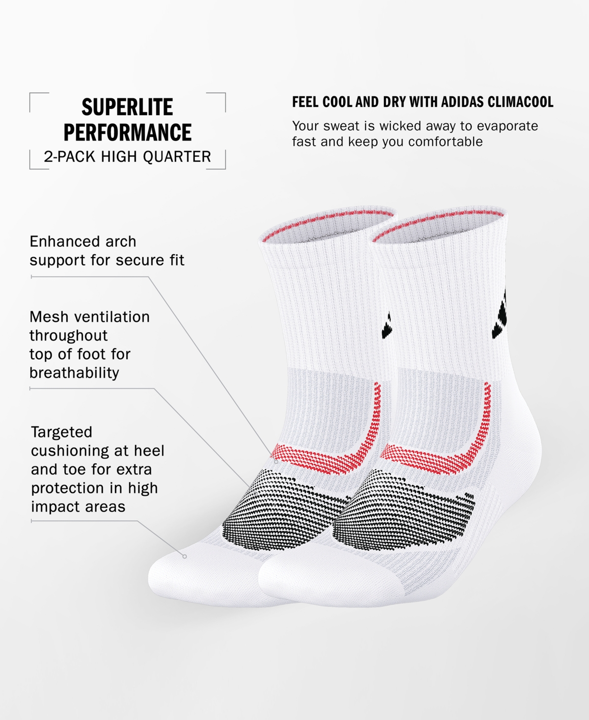 Shop Adidas Originals Men's Superlite Performance High Quarter Socks, Pack Of 2 In White,black,lucid Red