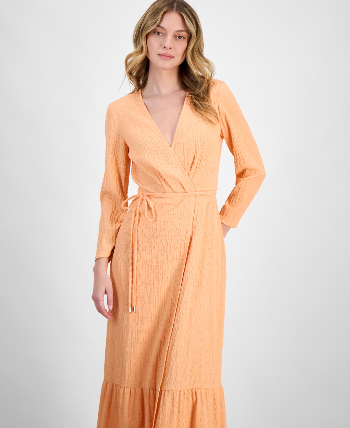 HUGO BOSS WOMEN'S SMOCKED SURPLICE TIERED MAXI DRESS 