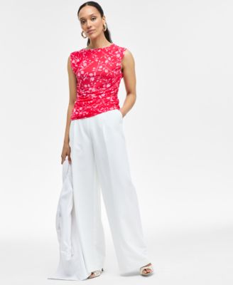 Women's Printed Ruched Mesh Top, Exclusively at Macy's 