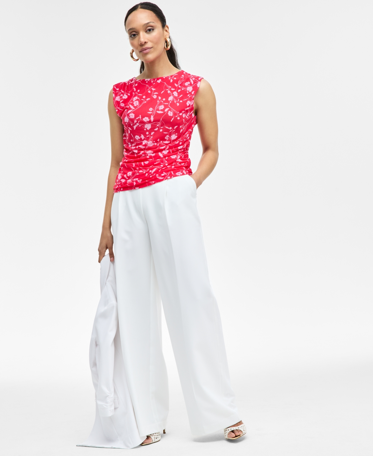 Inc International Concepts Women's Printed Ruched Mesh Top, Exclusively At Macy's