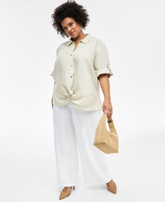 I.N.C. International Concepts - Plus Size Linen-Blend Twist-Hem Shirt