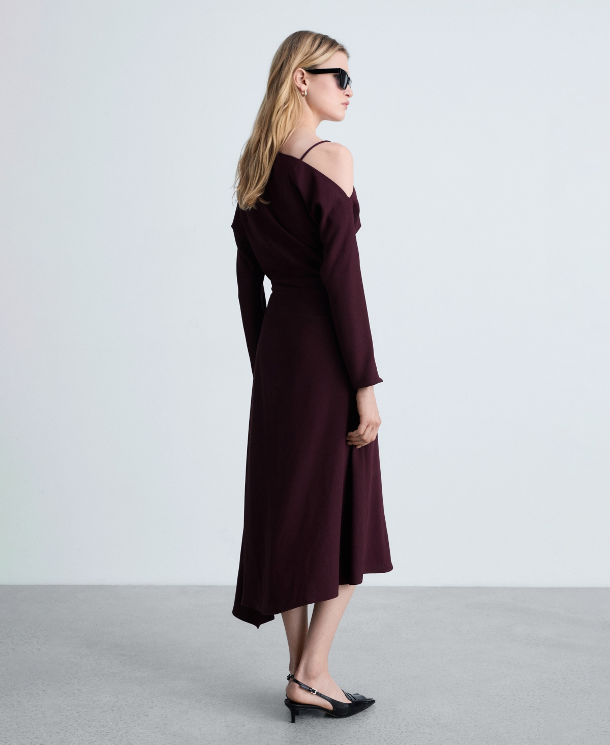 Shop Mango Women's Asymmetrical Midi Dress In Wine