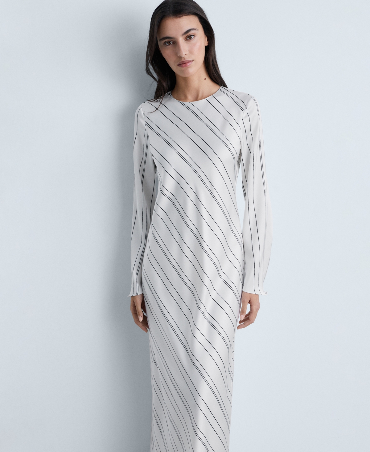 Mango Striped Satin Dress White In White