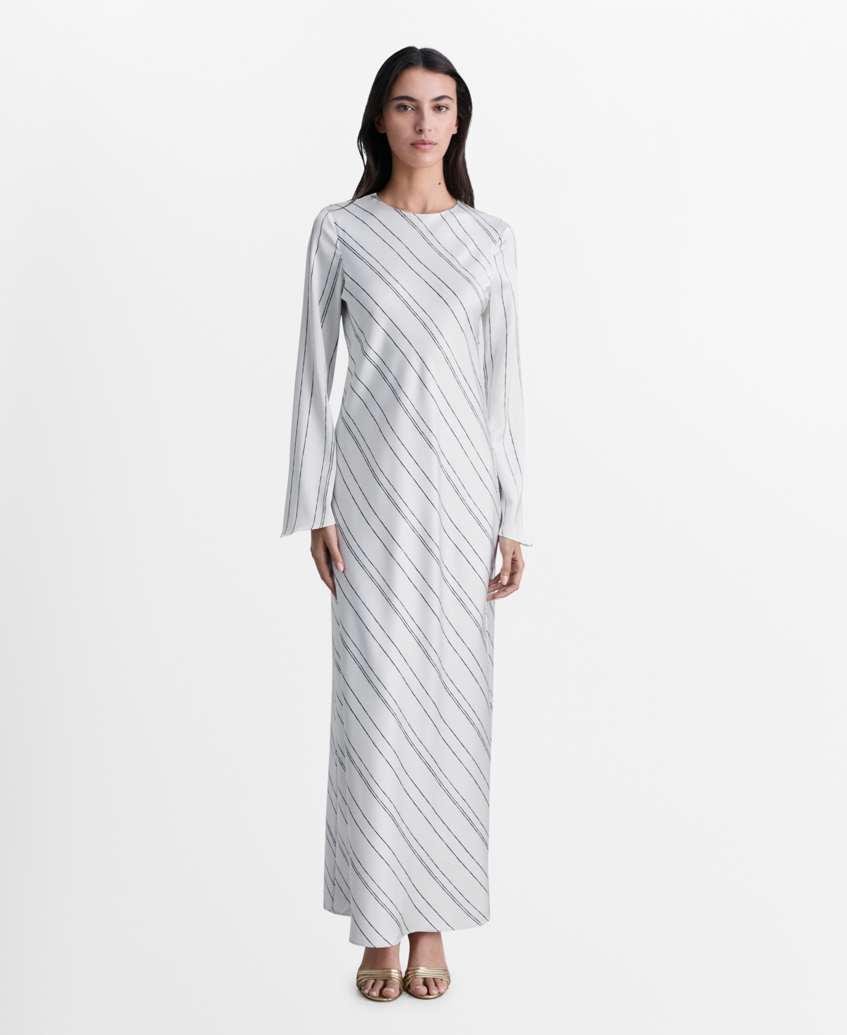 Mango Striped Satin Dress White In White
