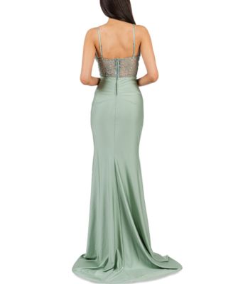 Juniors' Strappy Sequinned-Lace Illusion-Corset Maxi Dress