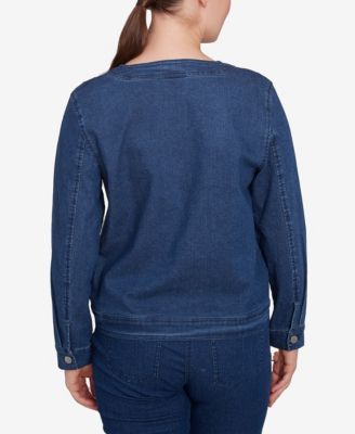 Petite Dark Stretch Denim Embroidered Jacket
