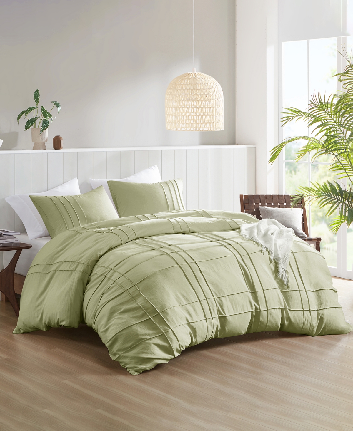 510 Design Porter Pleated 3-pc. Duvet Cover Set, Full In Sage
