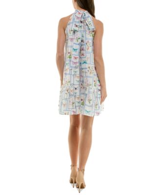 Petite Bow-Back Halter Mock Neck Trapeze Dress