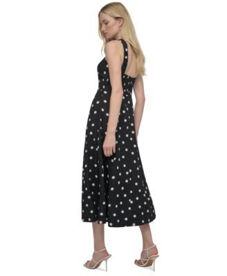 DKNY Women's Polka-Dot Crisscross Halter Midi Dress