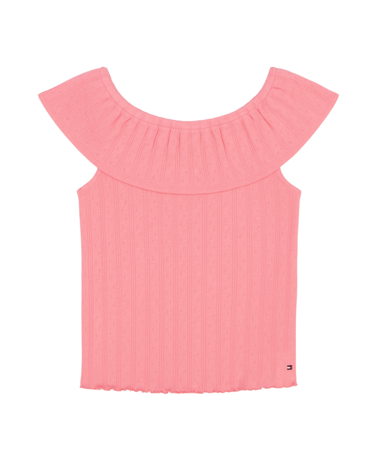 Tommy Hilfiger Big Girls Pointelle Ruffle Top In Strawberry Pink