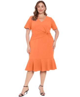 London Times - Twist-Front Flounce-Hem Dress