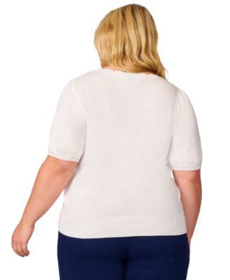 Plus Size Elbow-Sleeve Scalloped-Neck Sweater, Exclusively