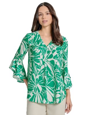 Jones New York - Women's Printed Flared-Sleeve Blouse