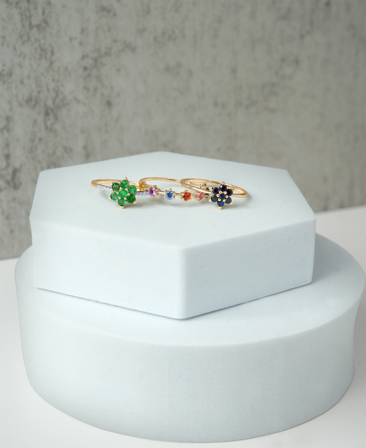 Macy's Blue Sapphire (1/4 Ct. T.w.) & White Sapphire (1/20 Ct. T.w.) Flower Ring In 14k Gold Over Sterling In Blue Sapphire