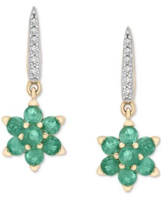 Emerald (1-1/20 ct. t.w.) & Diamond (1/20 ct. t.w.) Flower Pendant Necklace & Drop Earrings Set in 14k Gold over Sterling Silver