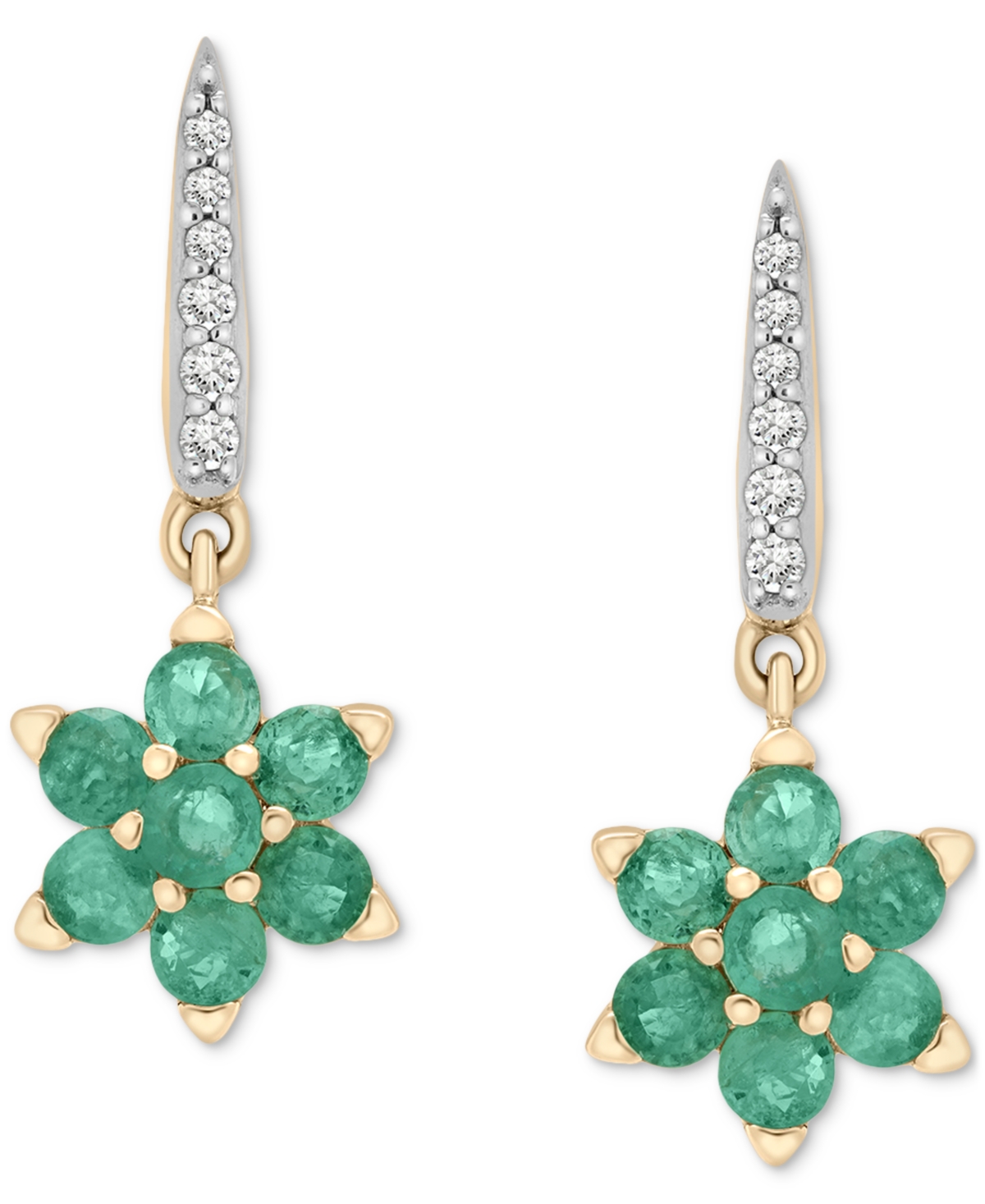 Emerald (1-1/20 ct. t.w.) & Diamond (1/20 ct. t.w.) Flower Pendant Necklace & Drop Earrings Set in 14k Gold over Sterling Silver